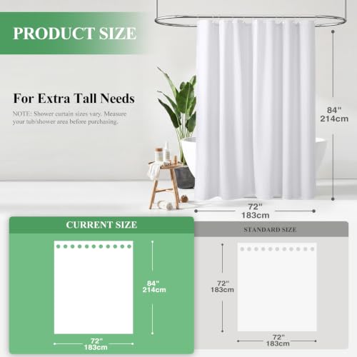 Dynamene Extra Long Fabric Shower Curtain - Waffle Weave 84 Inches Long Heavy Duty Cloth Shower Curtains for Bathroom, 256GSM Tall Hotel Luxury Bath Curtain Set with 12 Plastic Hooks(72Wx84H, White by Dynamene - Used condition - Image 2