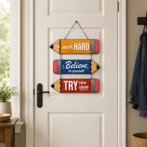 Image of Zesta Wooden Wall Hanging Decorative Items /Hanging Home Wall Decor Items /MDF Decoration Items for Home /Cute Wall Art For Living Room /Home Decor Items Living Room (Work Believe Try)