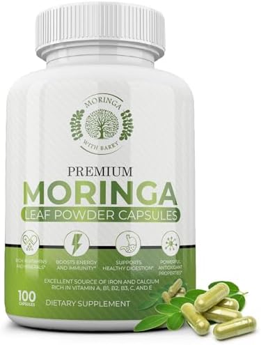 Moringa Capsules – 100% Pure Moringa Powder, Vegan Superfood Supplement for Energy, Immunity, Digestion & Vitality – Rich in Vitamins, Antioxidants & Minerals – Non-GMO, Gluten-Free – 100 Vegan Caps