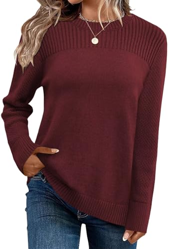 QACOHU Women's Fall Sweaters 2025 Fashion Crew Neck Hollow Out Long Sleeve Pullover Knit Tops for Women