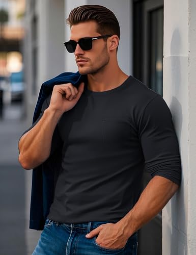 MAGCOMSEN Men's Long Sleeve Shirt with Pocket Cotton Crew Neck Shirts Casual Lightweight T-Shirt2