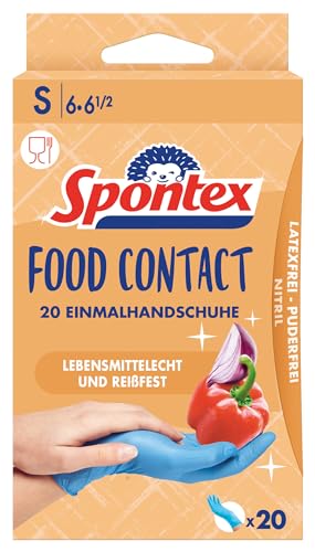 Spontex Food Contact, 20 Einmalhandschuhe aus Nitril, lebensmittelecht, latexfrei und ungepudert, Größe S (1 x 20 Stück)