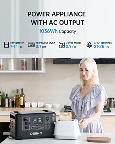 Deeno Portable Power Station 1500W, 1036Wh Lifepo4 Battery Solar Generator For Home Backup Emergency Outdoor Camping Rvs(Solar Panel Optional) #TOP3