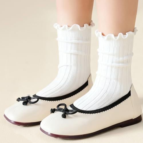 Looching 4 Pairs Baby Girls Ruffle Socks Toddler Frilly Dress Ankle White Soft Cotton Solid Crew Sock for 3-12T Kids3
