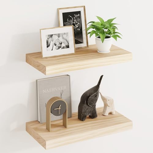 Fun Memories Wood Floating Shelves Set of 2, Rustic Pine