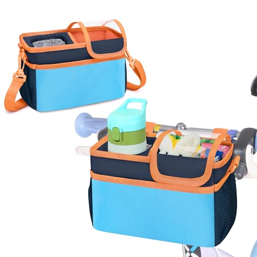 GRAOSO Kids Bike & Scooter Basket with Cup Holder, Blue