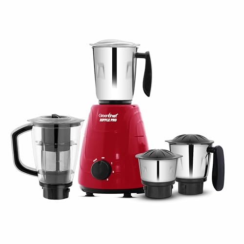 Image of Greenchef Ripple Pro Mixer Grinder - 3 SS Jars with SS Blades,Juicer Mixer Jar,1HP power, 230-240v,18000 RPM,Red Color,ISI Certified,Heavy Duty Motor,5 Year Warranty on Motor
