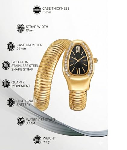 Image of Serpentine Snake Watch for Woman with Spiral Bracelet, Green Dial Watch for Woman with Quartz, Stylish Analog Waterproof Serpenti Watches Women