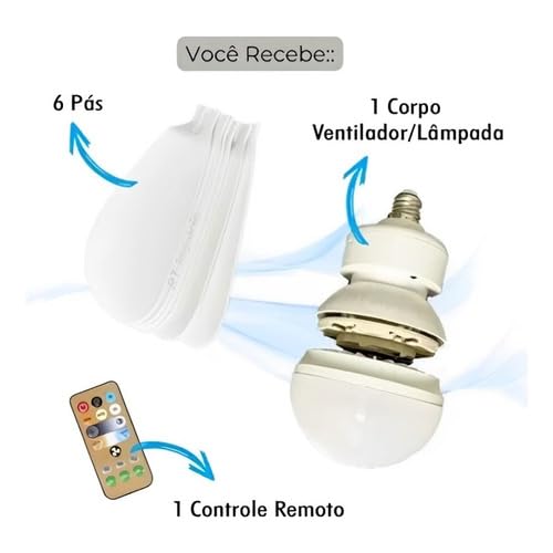 Ventilador Lâmpada De Teto E27 C/ 6 Hélices Com Controle
