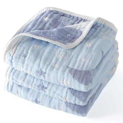 Image of Cotton Muslin Baby Blankets Organic Comforter Reversible Neutral 6-Layer Soft 43.3"x41.3" for Newborn Infant Toddler Boys Girls, Daycare Receiving Swaddle Throw Quilt, Nursery Crib Bassinet Blanket