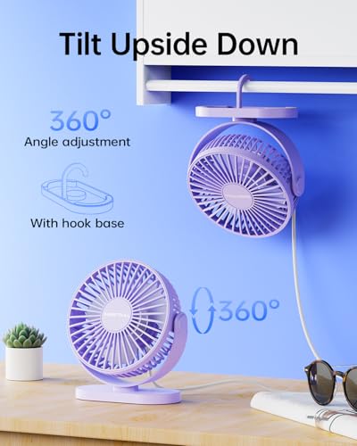Image of SWEETFULL USB Table Fan Mini Quiet - 3 Speeds Small Personal Portable Fan 360 Rotation Adjustable, 5 Inch Office Desk Cooling Gadgets on Desktop