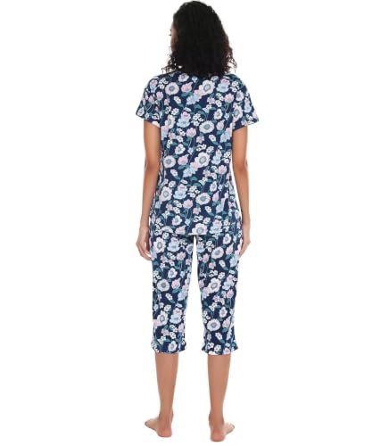 Image of ENJOYNIGHT Womens Pajama Sets Cotton Pj Set Short Sleeve Top With Capri Pants Sleepwear 2 Piece Lounge Set