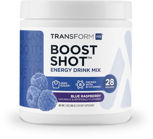 Image of TransformHQ Energy & Focus Powder (Blue Raspberry) 28 Servings, Gluten-Free | Boost Shot Clean Energy Drink Mix, Sugar Free, GMO-Free