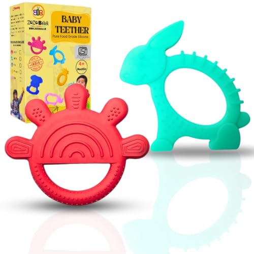 Image of Cute Shape Soft Silicone Teether for Baby Gums, Teething Toys for Babies, BPA Free, Pain-Relief, Non-Toxic, 100% Food Grade, Soothing, Easy to Grasp Chewable - Hand+Rabbit (Pack of 2)