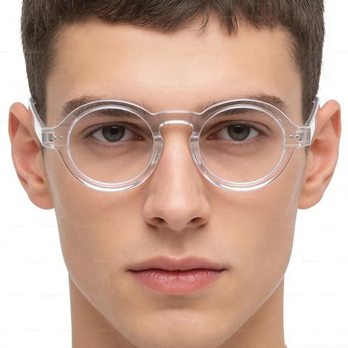 Image of Round Black Glasses for Men Women Thick Circle Blue Light Glasses Hippie Costume Eyewear