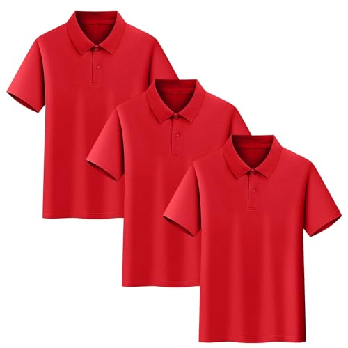 Image of duxyoz Red 3 Pack Unisex Polo Kids Boys Girls Short Sleeve Pique Polo School Uniform Summer Casual Polos T Shirts Plain Solid Cotton Tees Tops Standard Fit Active Performance Golf 16-17 Years