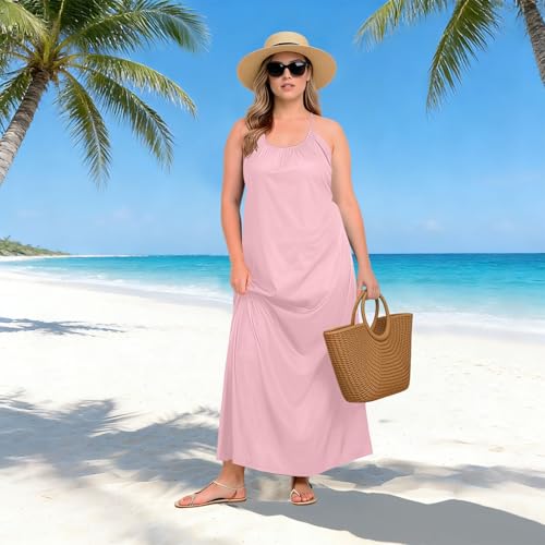 Robe longue d'été rose pour camoufler la chaleur avec style