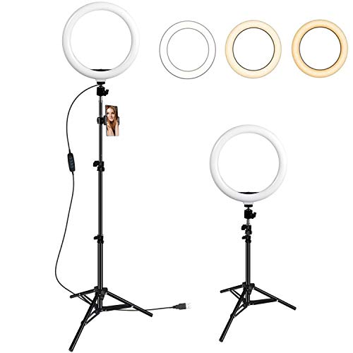 10 LED Ring Light with Tripod Stand, GIM Dimmable Ring Light Kit with Adjustable Tripod Stand 3 Color Modes and 10 Brightness, USB Powered Video Light for Youtube, Photography, Live Streaming, Tiktok