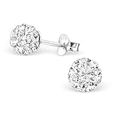 Premium Echtsilber-Ohrstecker im Discokugel Design mit klaren Kristallsteinchen veredelt