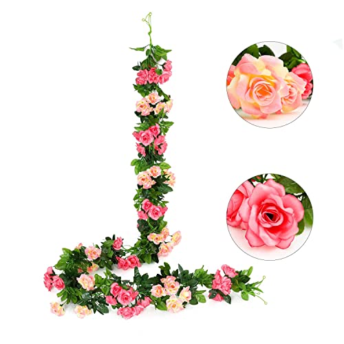 Justoyou - Lot de 2 guirlandes de roses artificielles bicolore - pour extérieur, intérieur, mariage, décoration murale, chambre à coucher (jaune, 13 têtes, 2,3 m) Cover