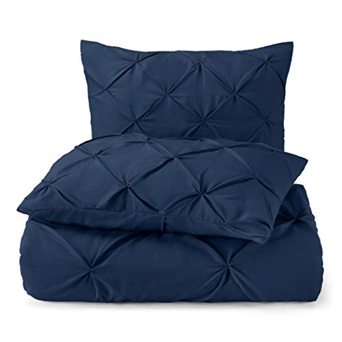 Image of Nestl Queen Comforter Set Pinch Pleat Comforter, Bedding Comforter Sets, Comforter Set for Queen Bed, Pintuck Comforter Set Full Size, Down Comforter with 2 Pillow Shams, 3-Piece - Navy Blue