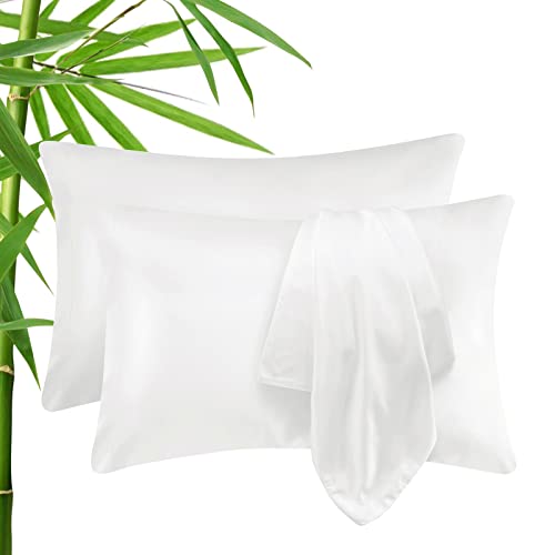CozyLux 100% Bio-Bambus-Kissenbezüge, 2er-Set, Standard-Queen-Size-Bambus-Kissenbezug, kühlend, weich, seidig, Feuchtigkeitstransport, Hotelverschluss, Weiß, 50,8 x 76,2 cm Cover