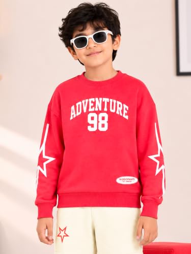 Image of KiddoPanti Boys Solid Round Neck Full Sleeve Fleece Sweatshirt | 60% Cotton 40% Polyester | Soft Warm Winter Pullover | Ribbed Cuffs & Hem | Casual Winter Sweatshirt for Kids
