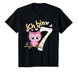 Kinder Geburtstagsshirt Eule 7 Geburtstag Mädchen 7 Jahre Ich bin 7 T-Shirt