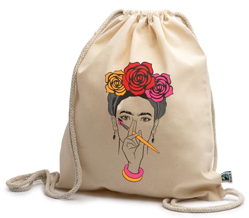 rainUP Mochila de Algodón Orgánico 100% - Diseño Artístico Inspirado, Resistente y Cómoda, Ideal para Regalo, Compras, Viajes y Trekking (Pintora)