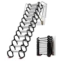 10FT Attic Ladder Pull Down System, 12-Steps Al-Mg Alloy Loft Ladder Wall Mounted Pull Down Attic Stairs, 1200LBS Capacity Foldable Loft Stairs with Armrests for Attics, Garages, Roofs, Basements
