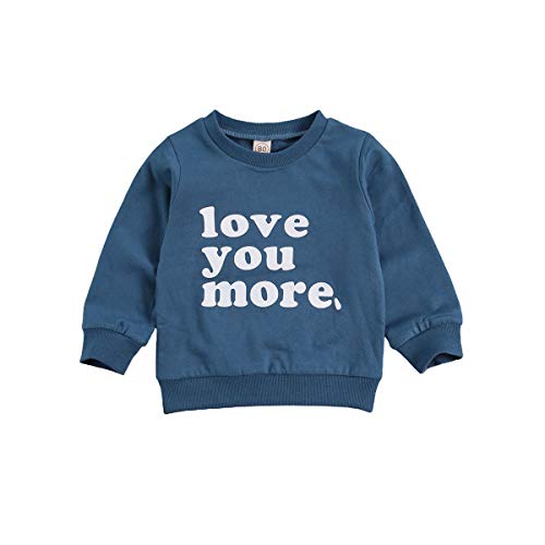 Toddler Baby Boy Girl Valentine 's Day Long Sleeve Sweatshirt Love You More Pullover Tops Casual Unisex Baby Clothes (Blue, 2-3 Years)