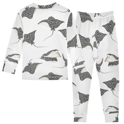 Pajama Sets Long Sleeve Black and White Stingray Pattern Soft Comfy Sleepwear 2 Piece PJS 3-8T3