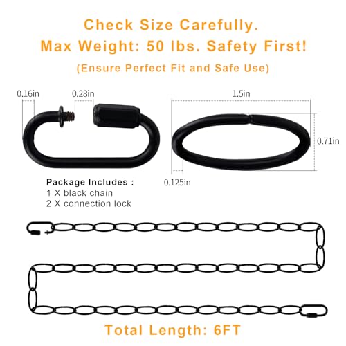 Image of 6 Feet Industrial Black Light Fixture Chain, 72 Inches Long, Metal Chain for Hanging Plants with Detachable Link, Decorative Black Chain for Hanging Chandelier, Lamp, Baskets, Bird Feeders