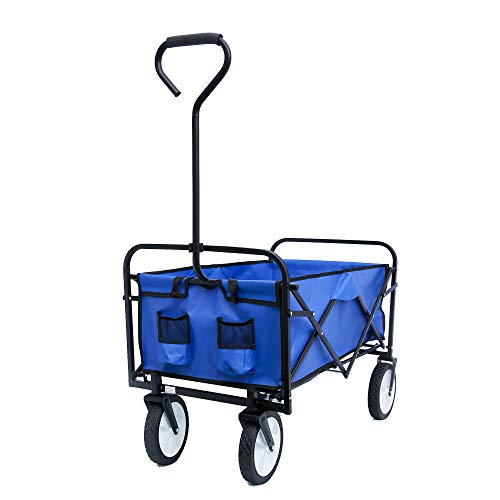 Product Image of the ZeHuoGe Outdoor Collapsible Utility Wagon Cart with Cup Holder, Heavy Duty Foldable Cart, for Activities, Parks, Camping (Blue)