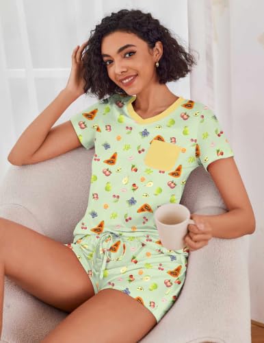 Image of Ekouaer Womens Pajama Sets Short Sleeve Pajamas for Women Sets Soft Lounge Sets Casual V Neck Sleepwear PJS