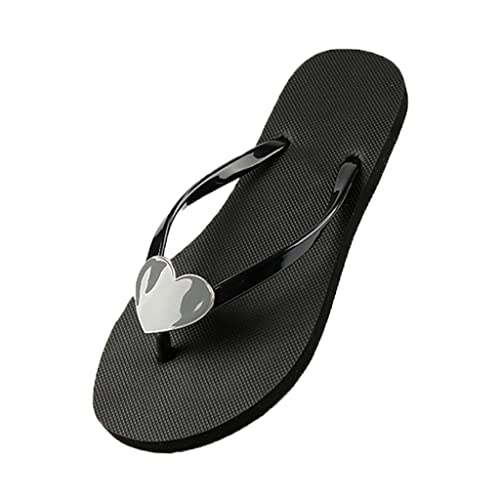 Tongs femmes confortables à fond plat et motif amour noir 35