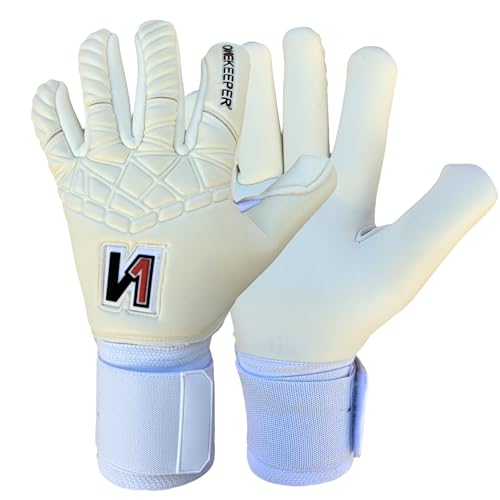 ONEKEEPER Philipp Kohn – Pro Goalkeeper Gloves - Worn by AS Monaco #1 | Youth & Adults | GK Soccer Gloves | 3.5 mm Aqua Latex | Negative Roll Finger | Slim Fit | Double Wrap Elastic Strap (White, 11)
