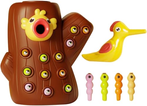 Image of Happy Hues Sorting & Stacking Toy- Skills Enhancement Motor Skill Toys for Toddlers /Kid -Magnetic- Capture The Worms Toys | Early Educational-Montessori Toy (Woodpecker)