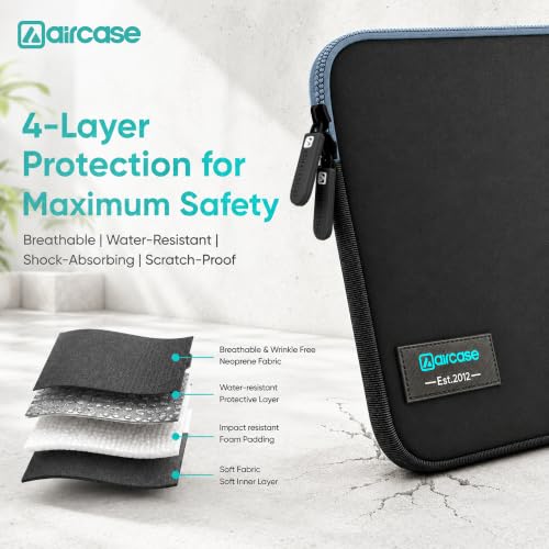 Image of AirCase 4-Layer Neoprene Laptop Sleeve for 13.5-14.1 Inch Laptops | Slim Wrinkle-Free Case | Water-Resistant, Shockproof, Scratch-Proof | TSA Friendly | YKK Zipper | Black-Grey