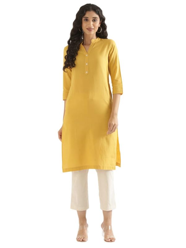 Image of SAADAA Women's Cotton Long Kurta Pant Set | Straight Fit Kurta with Trouser | Traditional Ethnic Wear for Daily & Festive Use