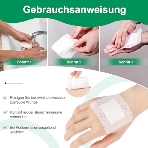 Wundpflaster Steril 8x10cm 50 Stück, Steriler Wundverband Pflaster Sensitiv Saugstark & Hautfreundlich, Wundauflage nicht haftend 4x5cm Akute Wundversorgung+E-Book (über Gesundheit)