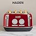 Haden Dorset 4 Slice Wide Slot Stainless Steel Toaster with Adjustable Browning Control & Non-Slip Feet, Rectory Red