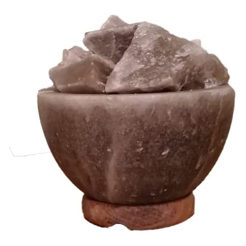 Himalayan Grey Salt Fire Bowl Lamp 6 Inches Diameter with Natural Rock Salt Chunks | Free Cable and Bulb | 1 Piece 3 to 5 KG Approx Cover