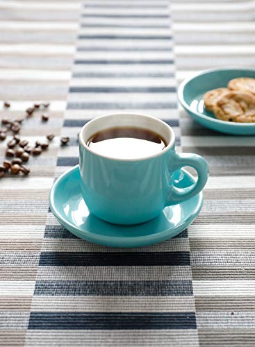 Teocera Porcelain Cappuccino Cups with Saucers - 6 Ounce for Coffee Drinks, Latte, Cafe Mocha and Tea - Set of 6, Turquoise - Thumbnail 4