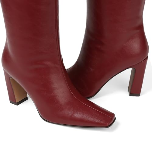 Image of Lovee Cosee Knee High Boots for Women Square Toe Chunky Heeled Boots with Side Zipper Fashion Dress Elastic Tall Boots