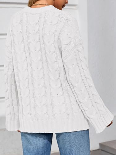 Saodimallsu Womens Oversized Sweaters Cable Knit Bell Batwing Sleeve Crew Neck Fall Winter Chunky Pullover Tops3