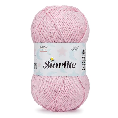 Image of Starlite, 99% Anti Pill Yarn 1% Metal, Hand Knitting Yarn OEKOTEX CLASS1 Certified (AStar@1 - Baby Pink)