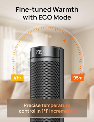Image of DREO Space Heater for Large Room, Safe Electric Heaters for Indoor Use | Quiet, 70 Oscillation, PTC Ceramic with Thermostat and Remote, 8 Safe Protection Tower, 12H Timer, Bedroom, Office, Black