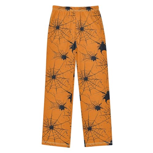 Pajama Bottoms, Black Spiders on Orange Sleeping Pant Lounge Wear Long Pants Sleepwear Pjs