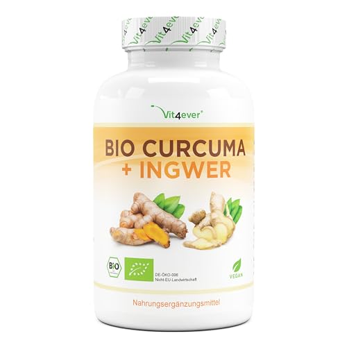 Bio Curcuma & Ingwer - 240 Kapseln - Hochdosiert mit 4440 mg pro Tagesportion - Mit Curcumin, Gingerol & Piperin